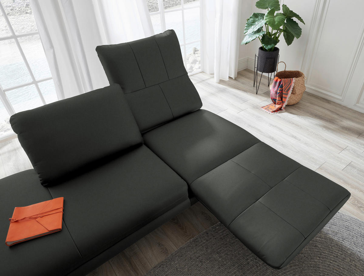 RÉCAMIERE in Echtleder Dunkelgrau  - Chromfarben/Dunkelgrau, Design, Leder/Metall (209/85-109/95-16cm) - Dieter Knoll