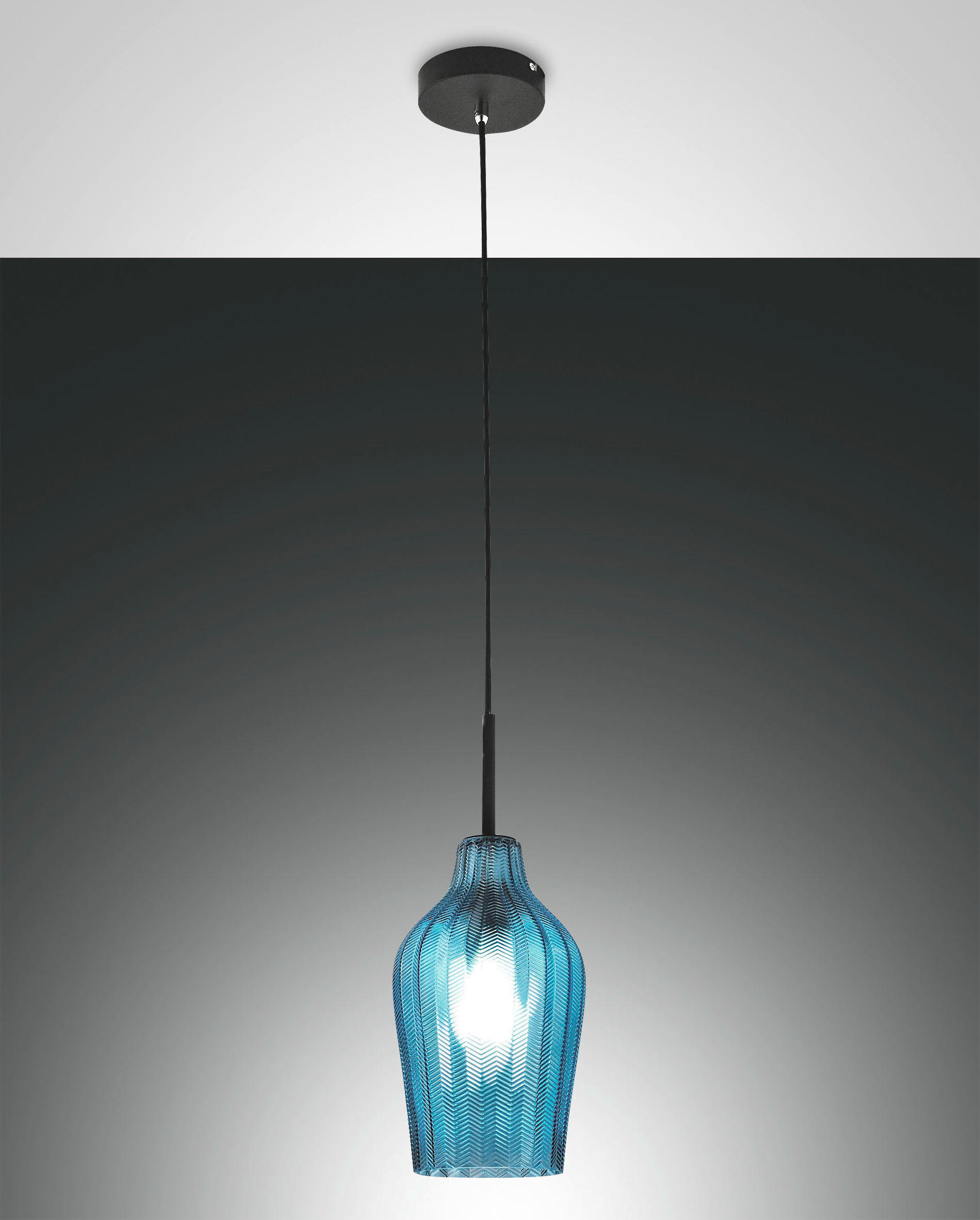 PENDELLEUCHTE Stintino 18/200 cm   - Blau/Schwarz, Design, Glas/Metall (18/200cm) - Fabas Luce