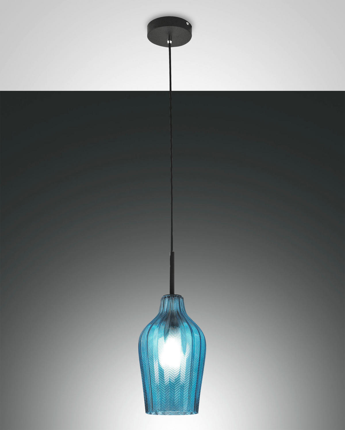PENDELLEUCHTE Stintino 18/200 cm   - Blau/Schwarz, Design, Glas/Metall (18/200cm) - Fabas Luce