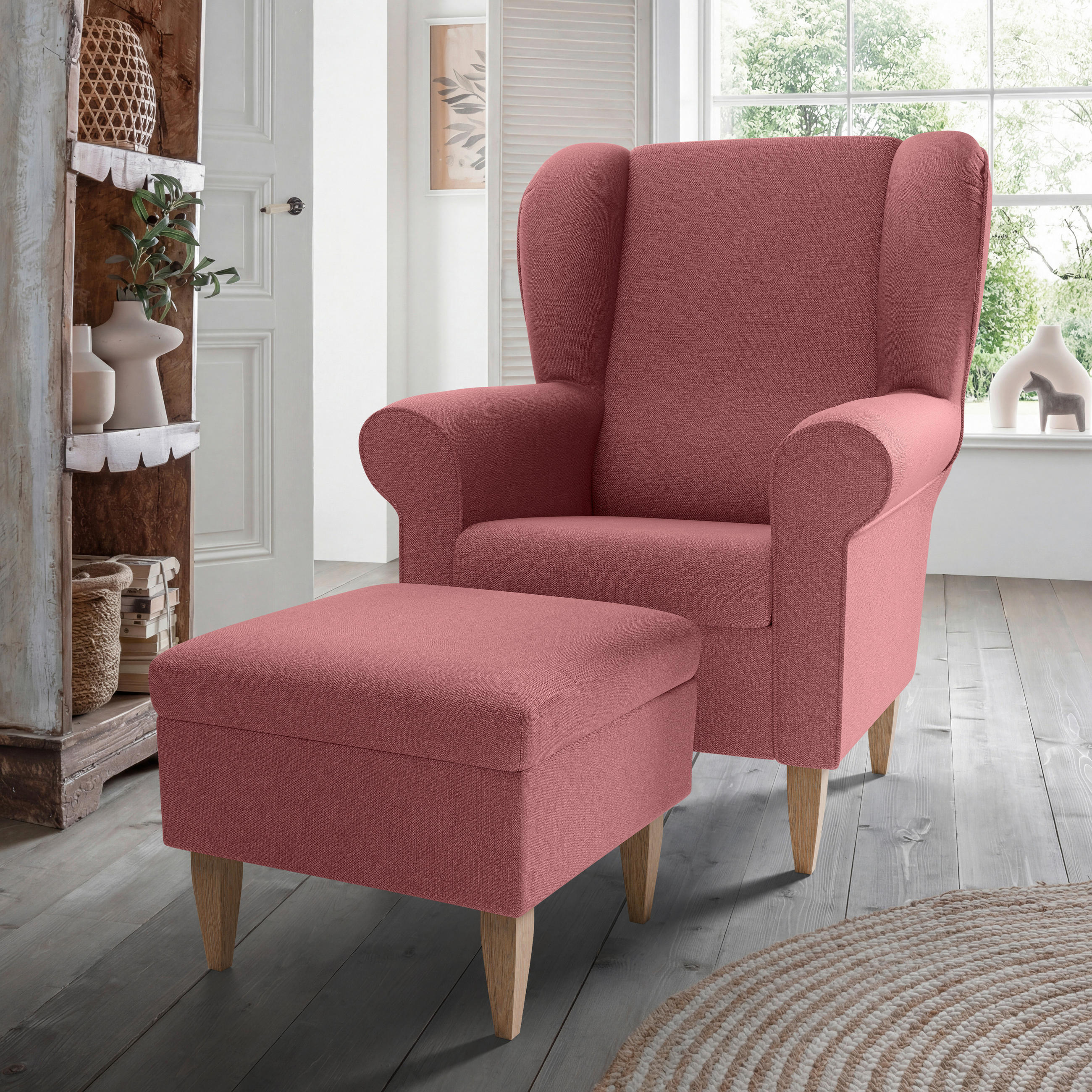 SESSELSET Struktur Rosa  - Naturfarben/Rosa, Konventionell, Holz/Textil (80/102/86cm) - Livetastic