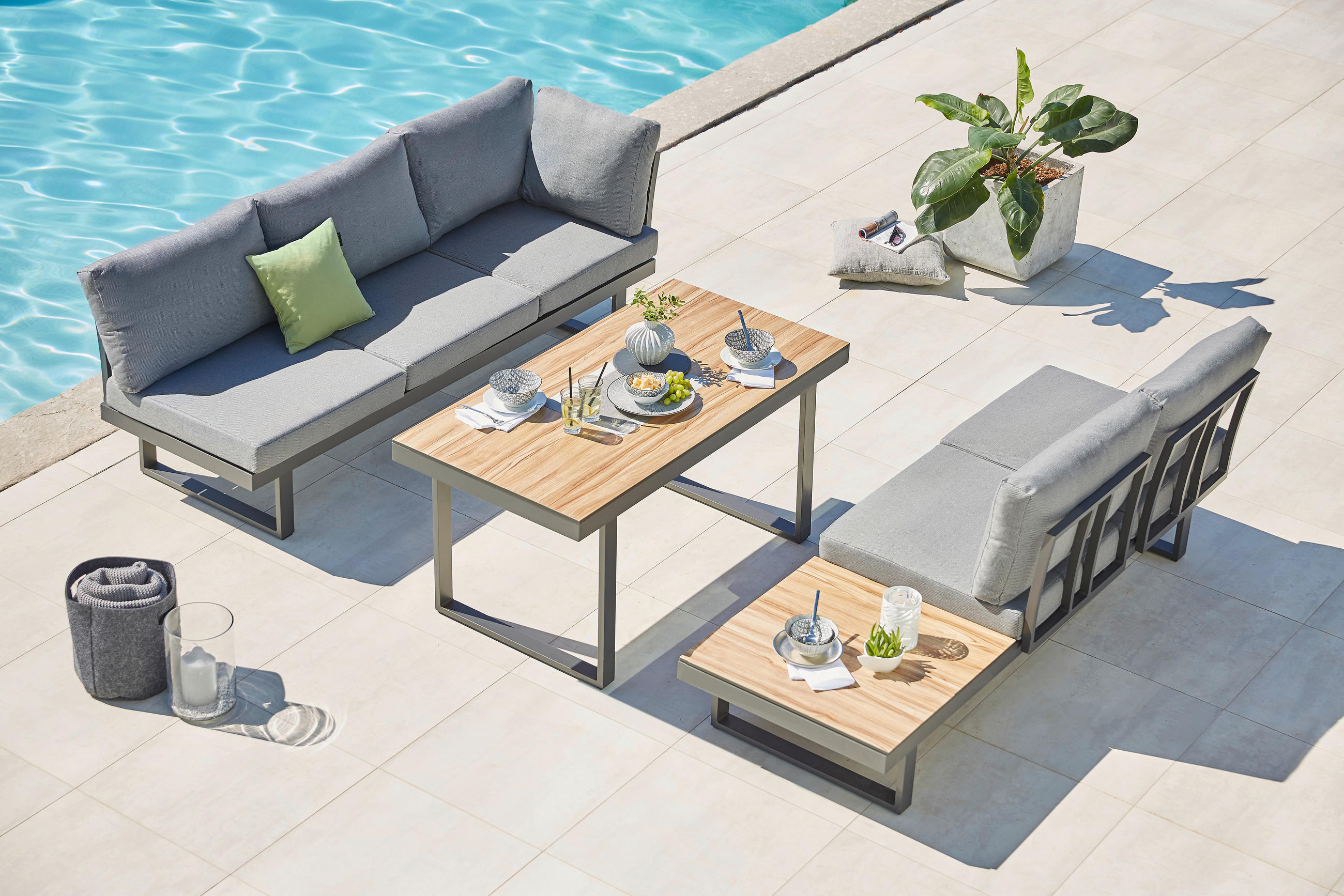 LOUNGETISCH Metall, Kunststoff Anthrazit, Teakfarben rechteckig  - Anthrazit/Teakfarben, MODERN, Kunststoff/Metall (140/70/68cm) - Amatio
