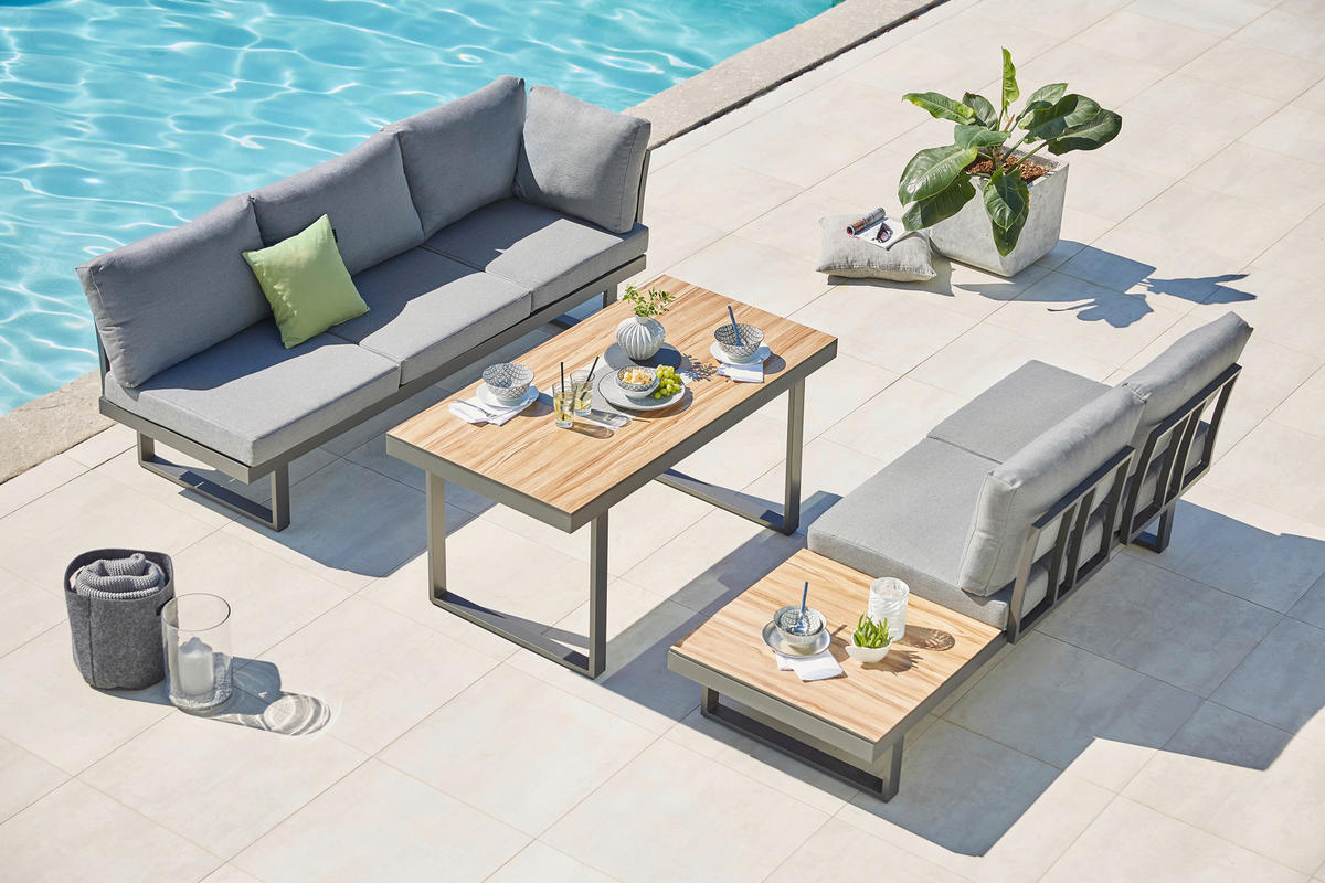 LOUNGETISCH  - Anthrazit/Teakfarben, Modern, Kunststoff/Metall (140/70/68cm) - Amatio