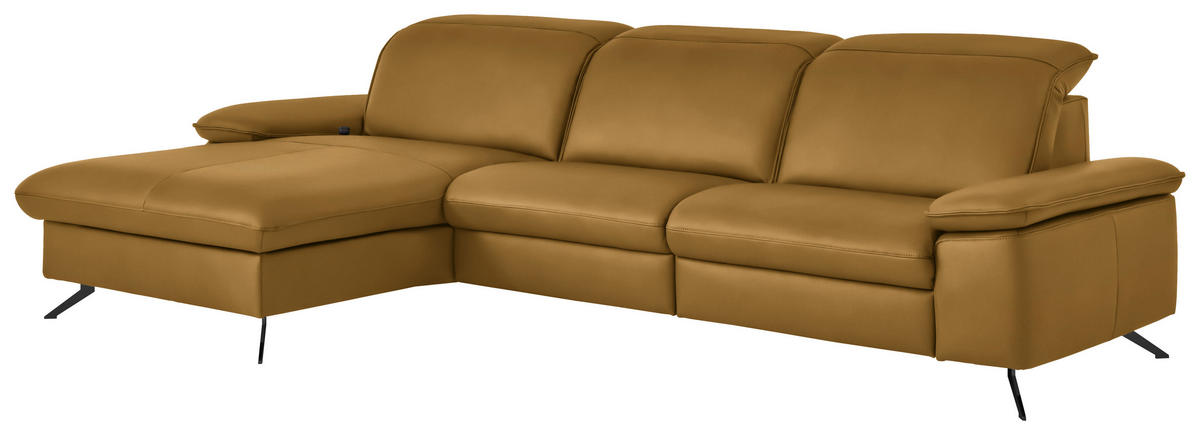 ECKSOFA  Echtleder Currygelb  - Currygelb/Schwarz, Design, Leder/Metall (169/307cm) - Beldomo Premium