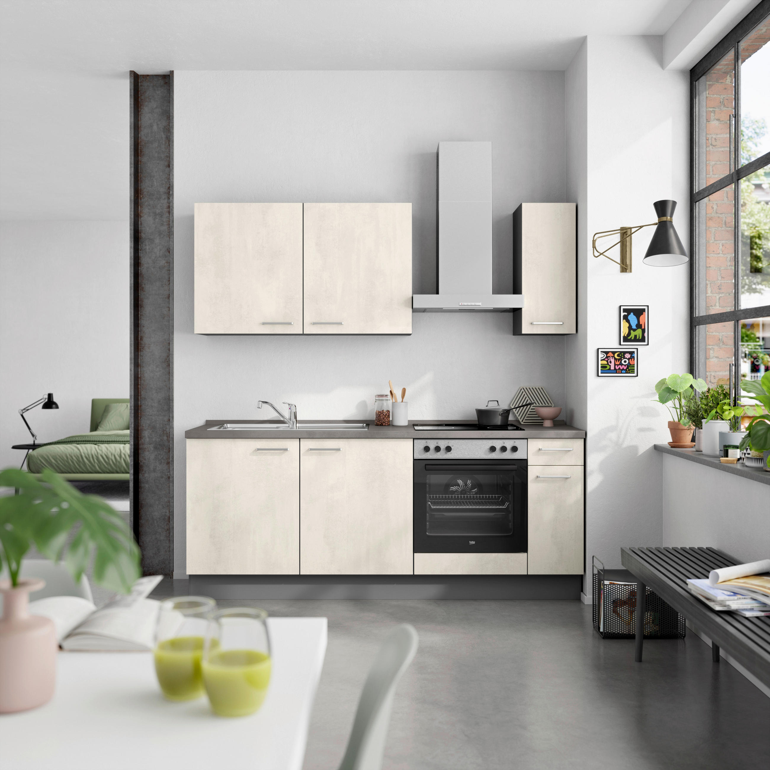 BUCĂTĂRIE FĂRĂ ELECTROCASNICE  - ardeziu/alb, Modern, metal/material pe bază de lemn (210cm) - Nobilia