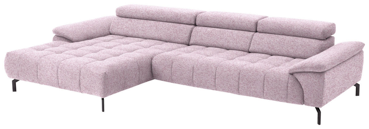 ECKSOFA in Chenille Rosa  - Schwarz/Rosa, Design, Textil/Metall (190/329cm) - Beldomo Style
