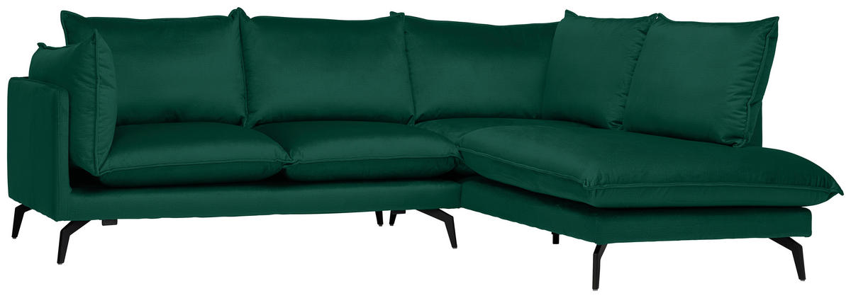 ECKSOFA in Samt Grün  - Schwarz/Grün, Design, Textil/Metall (241/200cm) - Carryhome