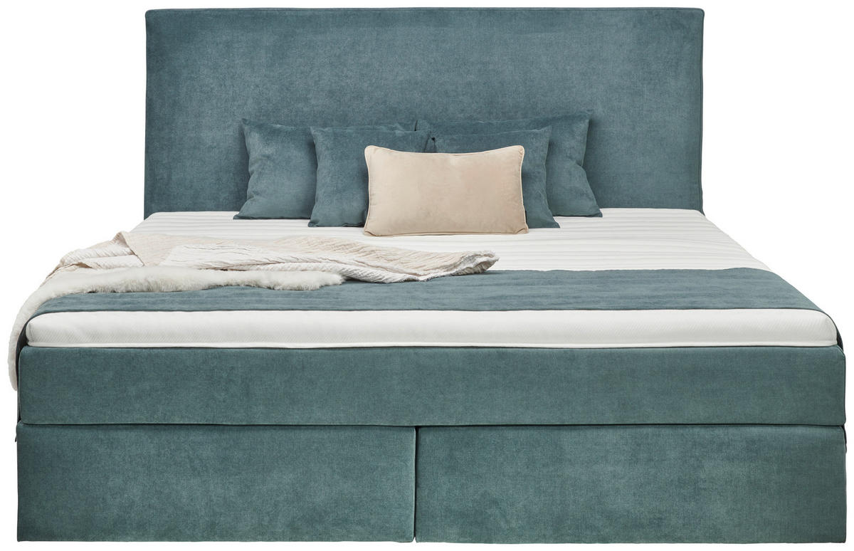 BOXSPRINGBETT 180/200 cm  in Azurblau  - Azurblau/Schwarz, Design, Kunststoff/Textil (180/200cm) - Hom`in