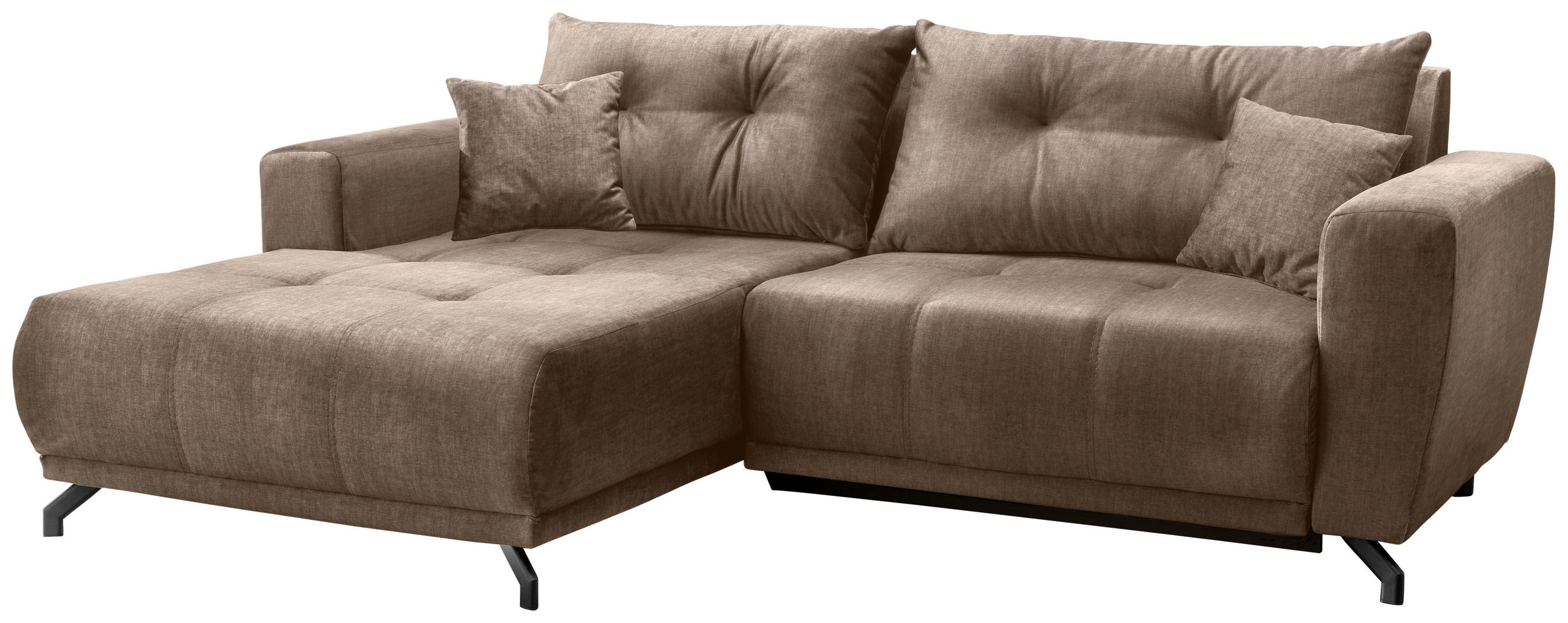 ECKSOFA in Velours Hellbraun  - Hellbraun/Schwarz, Modern, Textil/Metall (177/246cm) - MID.YOU