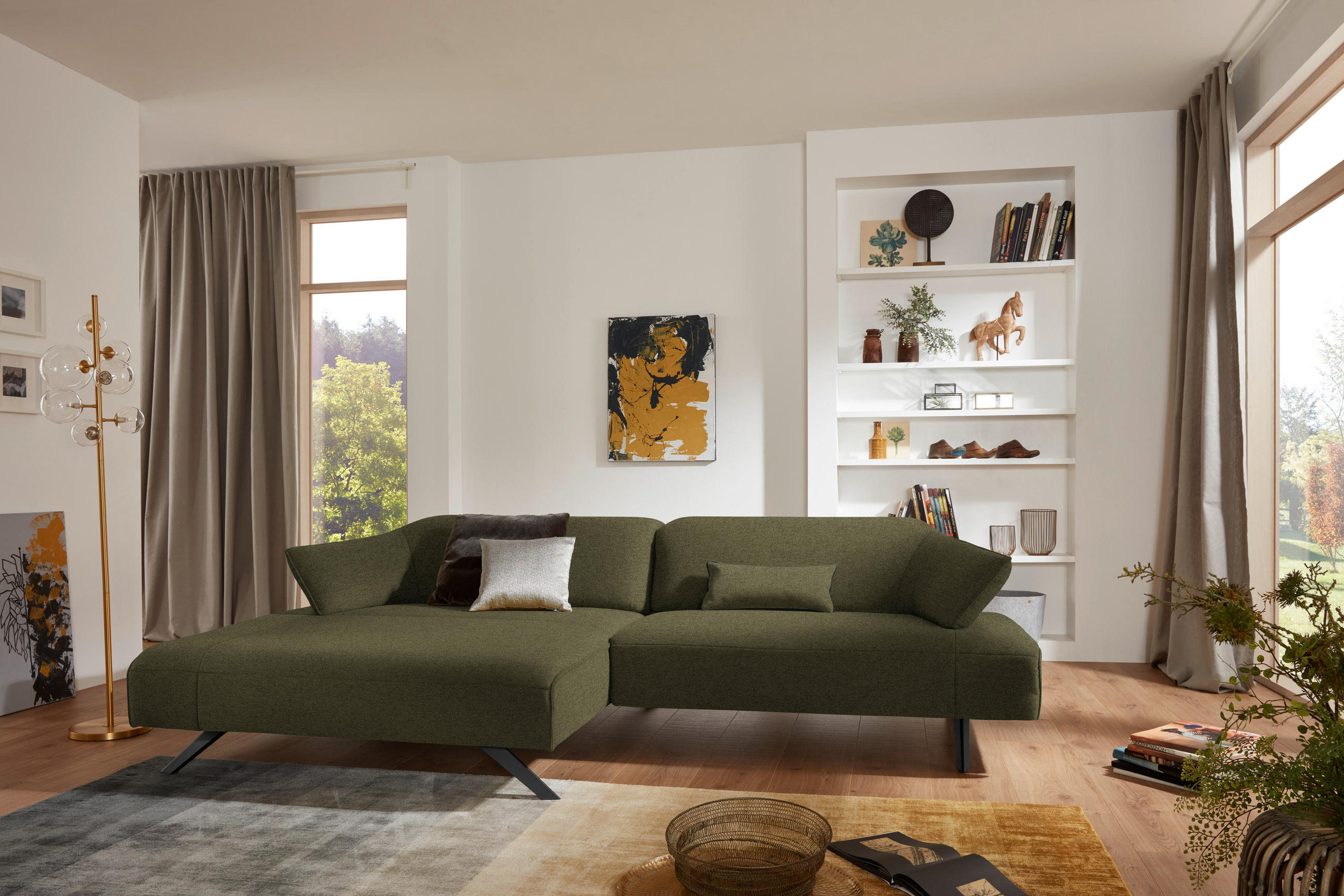 ECKSOFA in Struktur Olivgrün  - Anthrazit/Olivgrün, Design, Textil/Metall (165/276cm) - Himolla