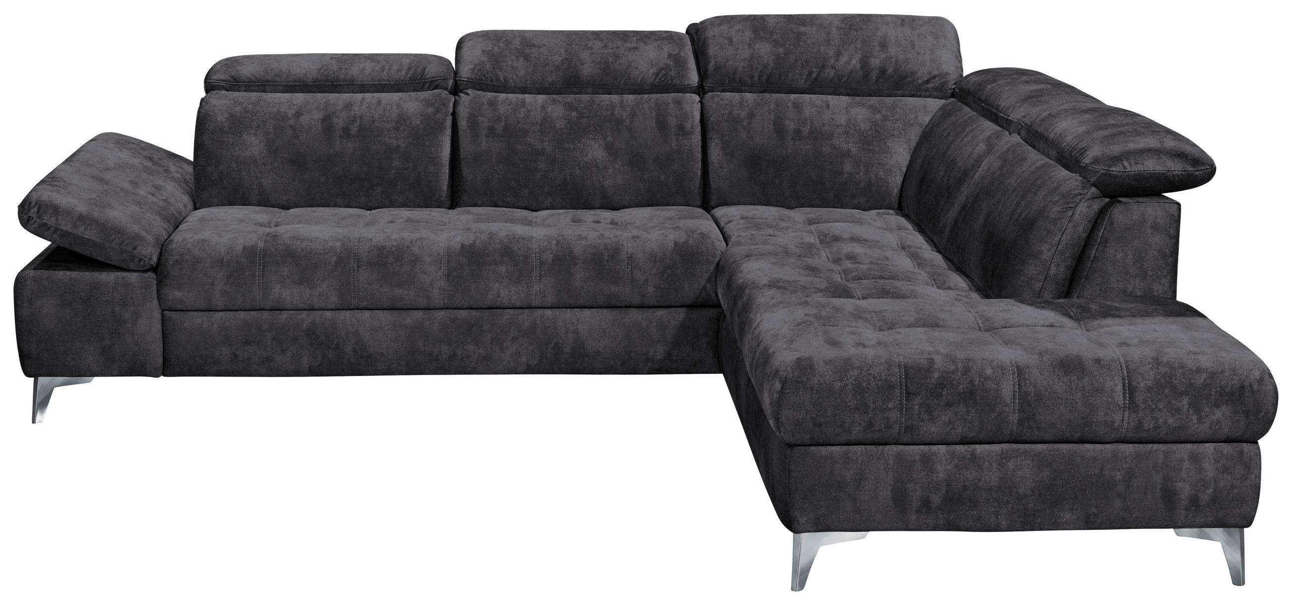 ECKSOFA in Mikrofaser Anthrazit - Chromfarben/Anthrazit, Basics, Holzwerkstoff/Kunststoff (282/221cm) - MID.YOU