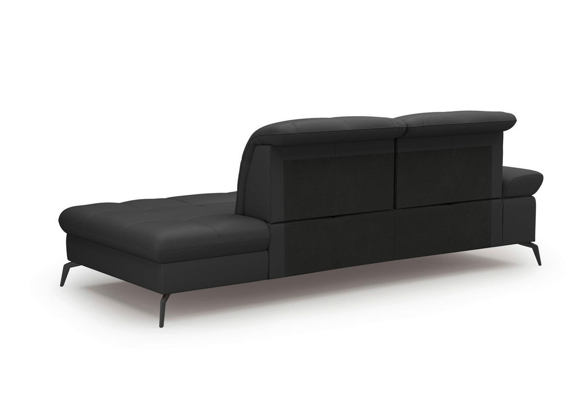 RÉCAMIERE Schwarz Kombination Echtleder/Stoff Vliesstoff  - Schwarz, KONVENTIONELL, Leder/Textil (231/90/122cm) - Sit & More