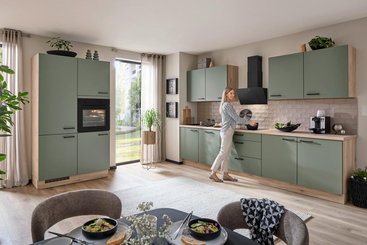 EINBAUKÜCHE 351  - Schilfgrün/Eichefarben, Design, Holzwerkstoff - Nobilia