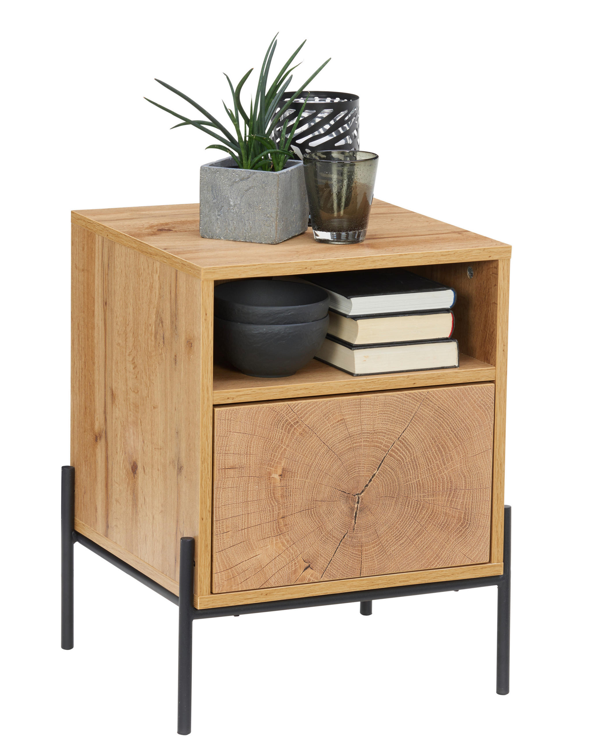 NACHTSCHRANK 44/55/40 cm  - Eichefarben/Schwarz, Design, Holzwerkstoff/Metall (44/55/40cm) - Carryhome