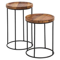 BEISTELLTISCHSET 30,5/30,5/54 cm Sheesham massiv Sheeshamfarben rund  - Sheeshamfarben/Schwarz, Design, Holz/Metall (30,5/30,5/54cm) - MID.YOU