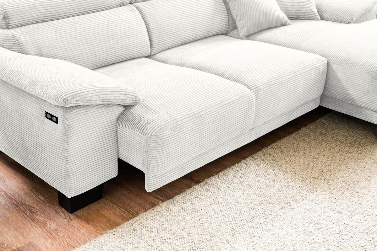 ECKSOFA in Cord Weiss  - Weiss/Schwarz, Design, Holz/Textil (270/174cm) - Pure Home Lifestyle