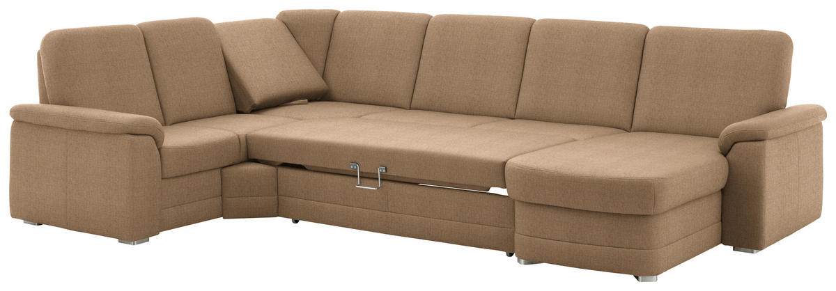 WOHNLANDSCHAFT  in Chenille Altrosa, Hellbraun  - Hellbraun/Alufarben, KONVENTIONELL, Holz/Textil (235/329/160cm) - Beldomo Comfort