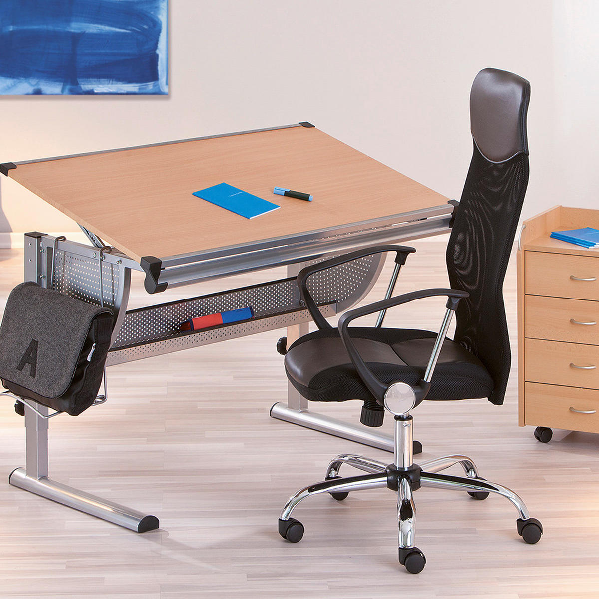 JUGENDDREHSTUHL  in Netzbespannung Schwarz  - Chromfarben/Schwarz, KONVENTIONELL, Leder/Kunststoff (64/112/59cm) - MID.YOU