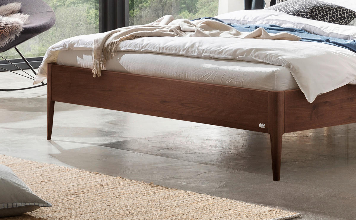 BETT 160/200 cm  in Nussbaumfarben, Hellgrau  - Nussbaumfarben/Hellgrau, KONVENTIONELL, Holz/Textil (160/200cm) - Hasena