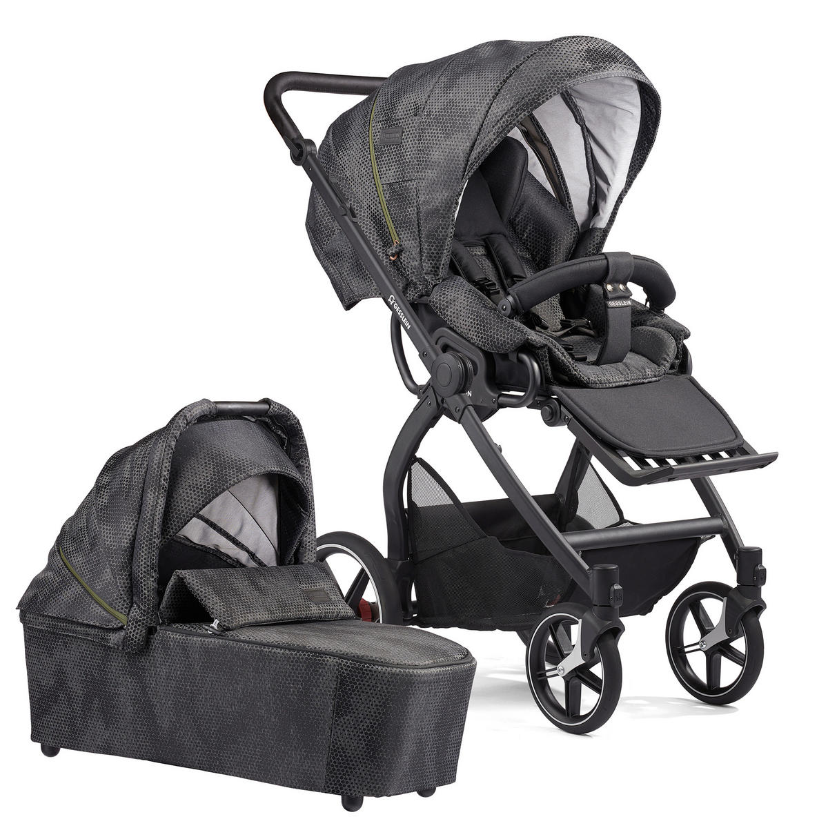 KINDERWAGENSET FX4 Classic  - Schwarz, Basics, Textil/Metall (57/129/100cm) - Gesslein