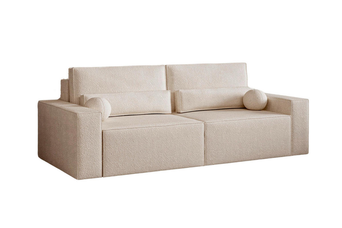 SCHLAFSOFA BRAZIL SOFA Bouclé Sandfarben  inkl. Schlaffunktion, Rücken echt, Stauraum  - Sandfarben/Schwarz, Design, Textil (248/92/110cm) - MID.YOU