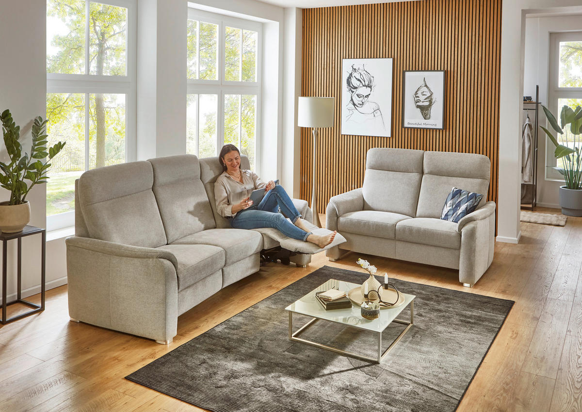 TRAPEZSOFA Flachgewebe Beige  - Beige/Alufarben, Konventionell, Textil/Metall (218/107/103cm) - Beldomo Comfort