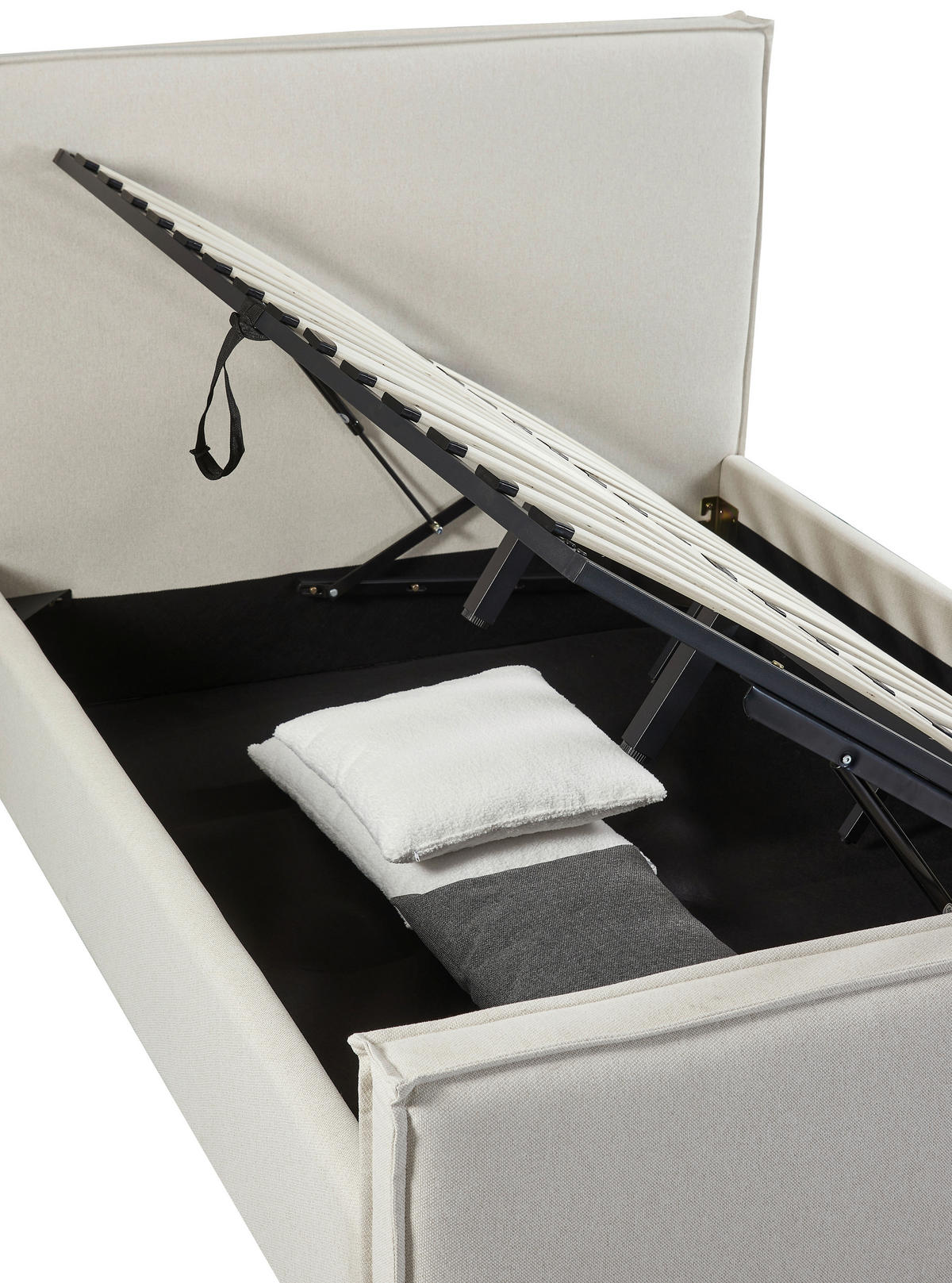 POLSTERBETT 140/200 cm,  in Creme, Lattenrost, Bettkasten,  - Creme/Schwarz, MODERN, Holz/Kunststoff (140/200cm) - Livetastic