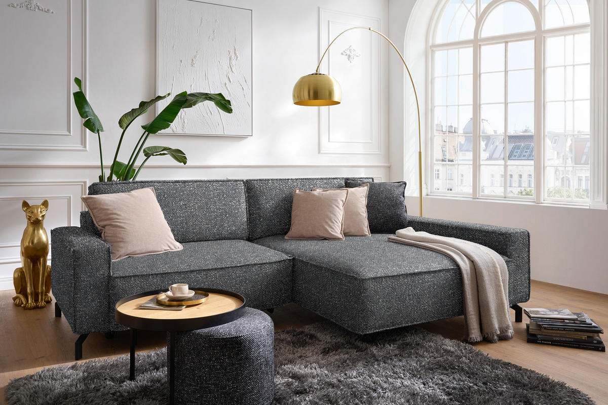 ECKSOFA Mikrovelours Grau  - Schwarz/Grau, Design, Textil (246/164cm) - Sedda