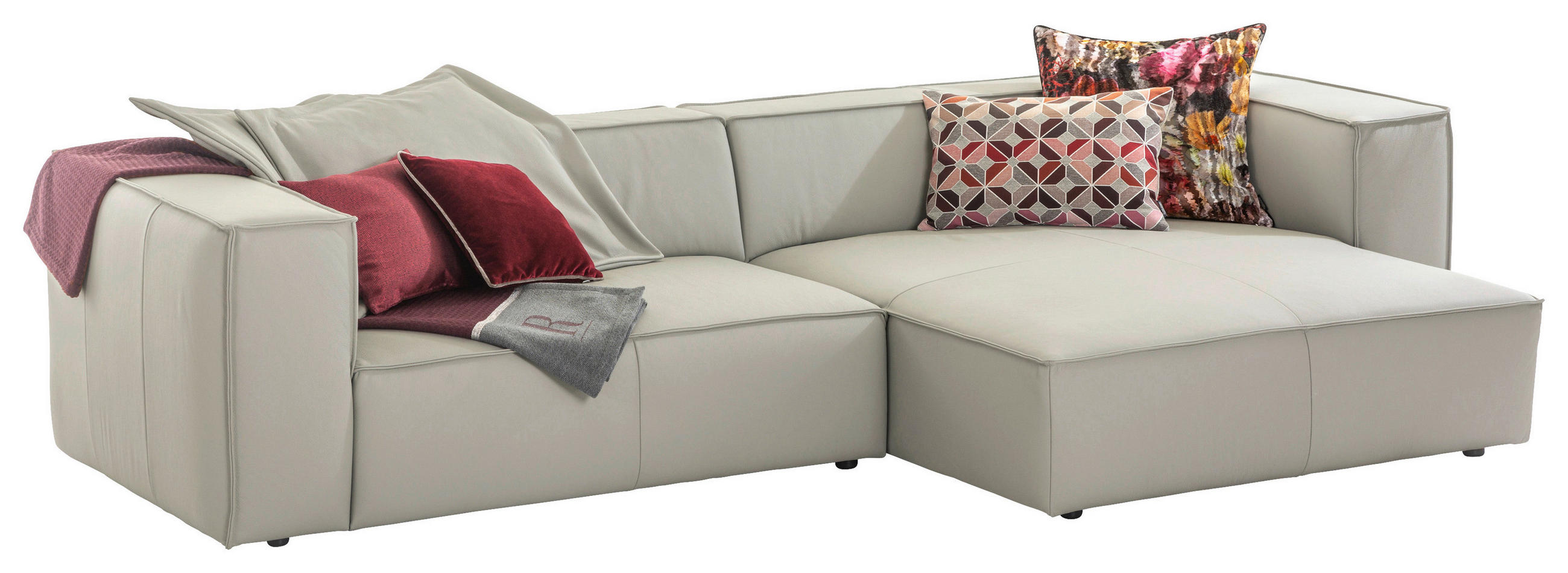 ECKSOFA around the block Weiß Echtleder Rückenkissen, Rücken echt  - Schwarz/Weiß, MODERN, Leder/Kunststoff (300/164cm) - Chilliano