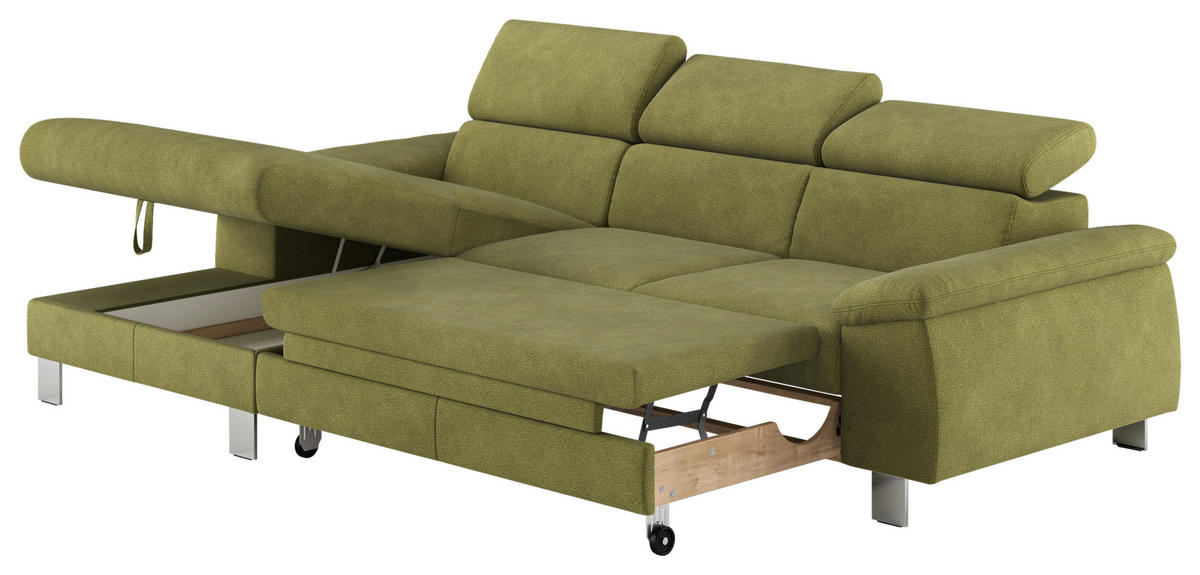 ECKSOFA in Flachgewebe Grün  - Chromfarben/Grün, Design, Textil/Metall (166/244cm) - Livetastic