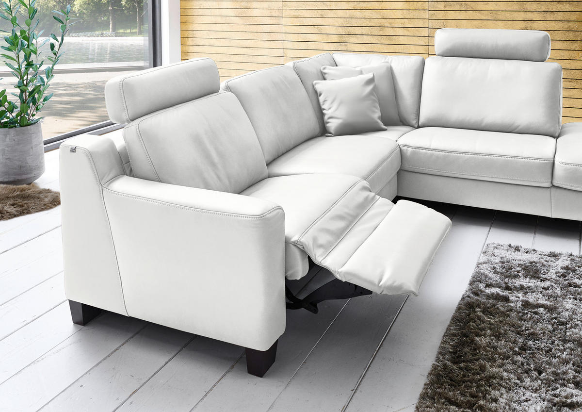 ECKSOFA in Echtleder Hellgrau  - Eichefarben/Hellgrau, Design, Leder/Holz (259/235cm) - Valdera