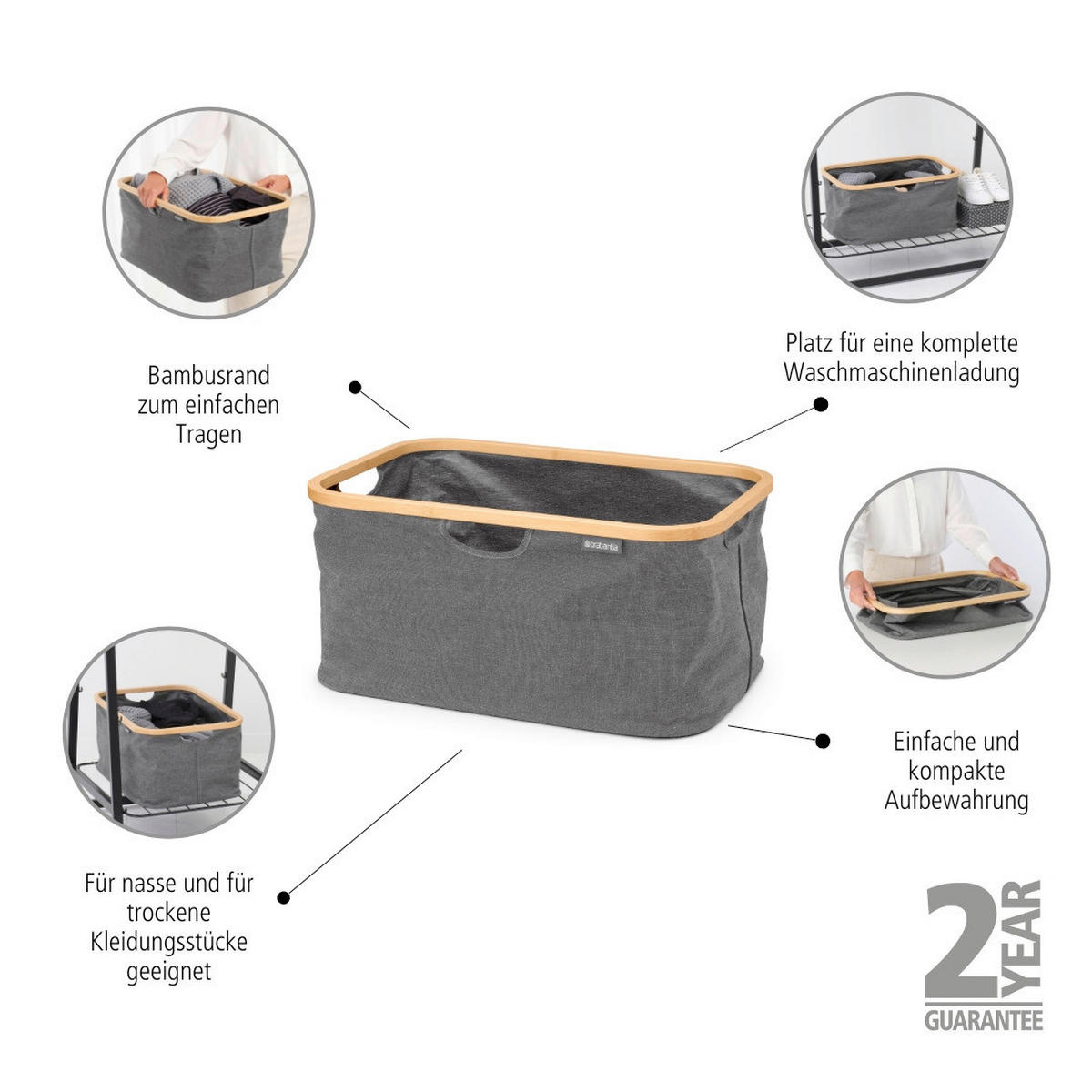 WÄSCHEKORB - Dunkelgrau, Basics, Textil (36/54/26.5cm) - Brabantia