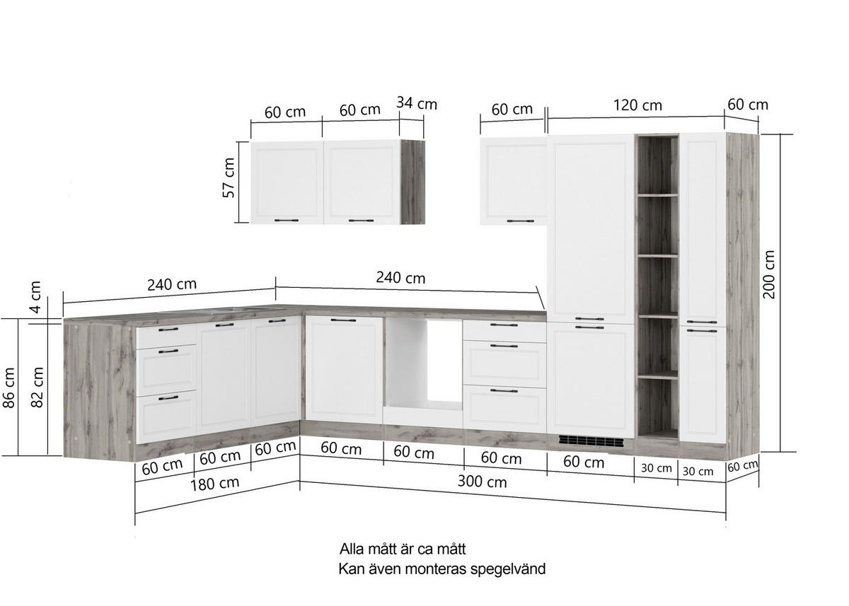 HÖRNKÖK 240/360 cm  i vit, ek Wotan  - vit/ek Wotan, Lifestyle, metall/trämaterial (240/360cm) - Held