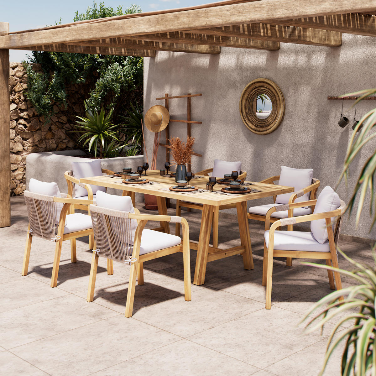 GARTENSTUHL in Holz, Kunststoff, Textil Akaziefarben, Beige  - Beige/Akaziefarben, Design, Holz/Kunststoff (59/74/61cm) - Ambia Garden