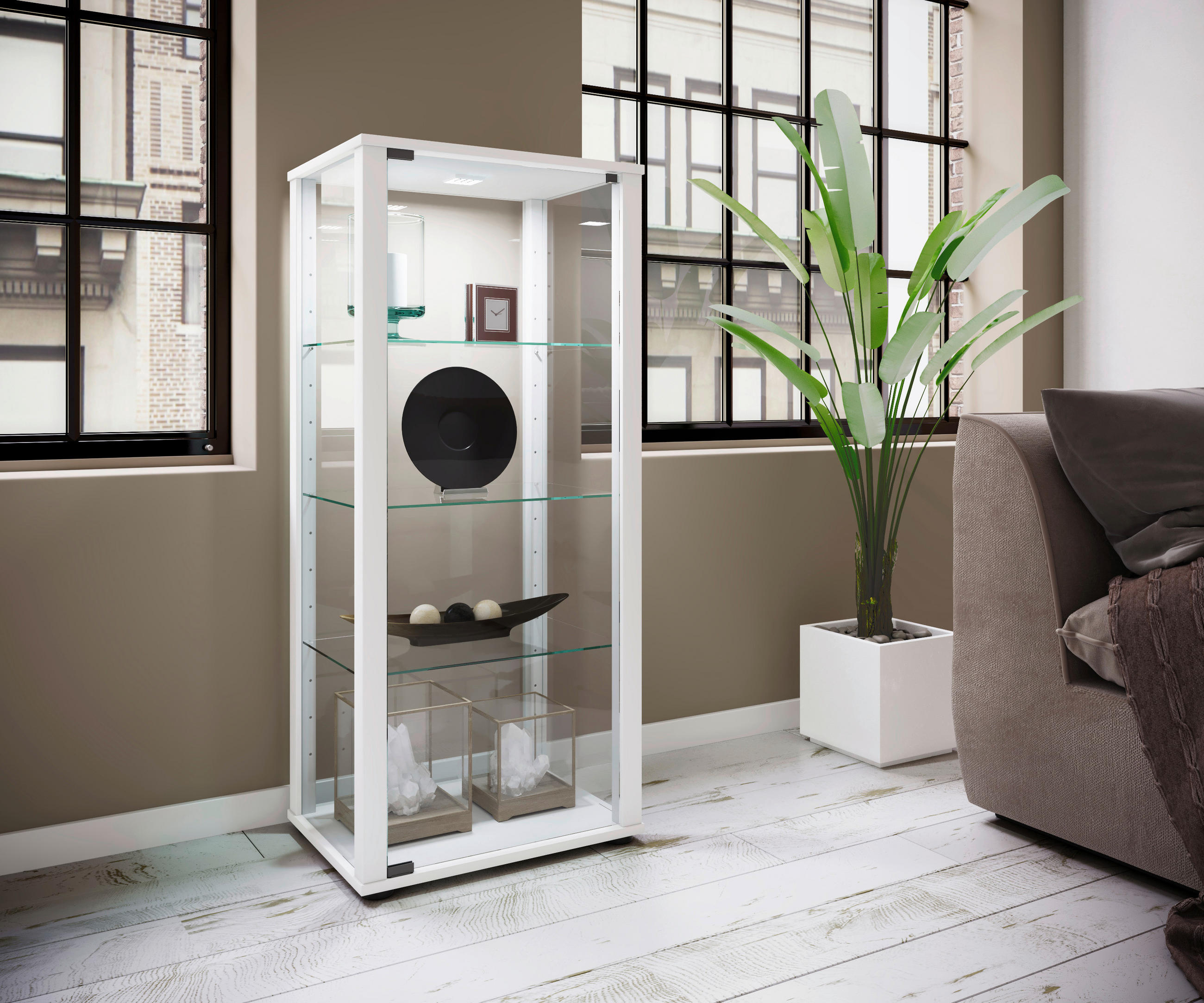 VITRINE in Weiss - Weiss/Schwarz, Modern, Glas/Holzwerkstoff (50/114,5/38cm) - MID.YOU