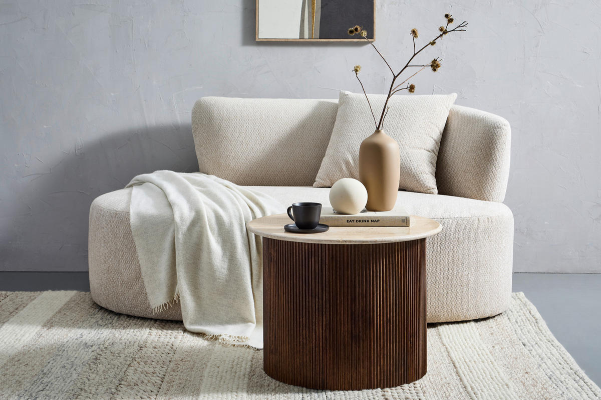 COUCHTISCH Mangoholz vollmassiv 60/60/45 cm rund Dunkelbraun, Beige  - Dunkelbraun/Beige, Design, Holz/Stein (60/60/45cm) - Livetastic
