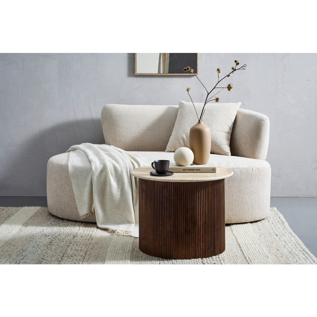Thumbnail - Livetastic Couchtisch, Dunkelbraun, Beige, Holz, Stein, Mangoholz, vollmassiv, Holz, rund, rund, 60x45x60 cm, Wohnzimmer...