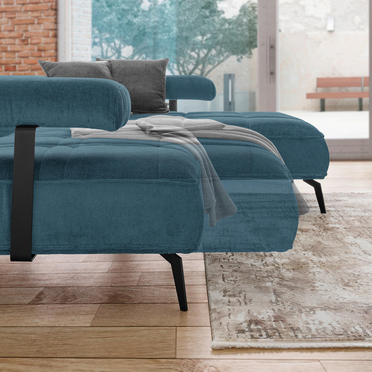 ECKSOFA Blau Webstoff  - Blau/Schwarz, Design, Textil/Metall (266/180cm) - Welnova
