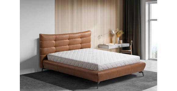 POLSTERBETT 180/200 cm,  in Cognac, gepolstertes Kopfteil,  - Cognac/Schwarz, Design, Leder/Metall (180/200cm) - Esposa