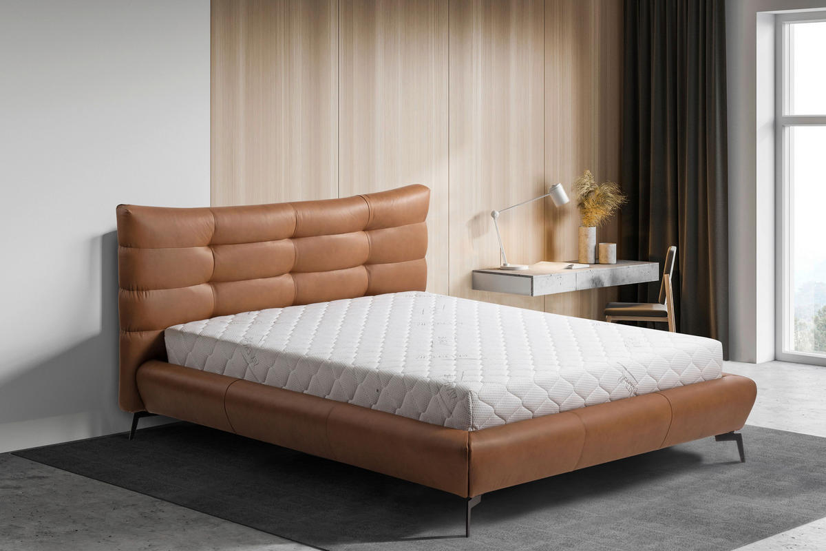 POLSTERBETT gepolstertes Kopfteil Cognac 180/200 cm  - Cognac/Schwarz, Design, Leder/Metall (180/200cm) - Esposa