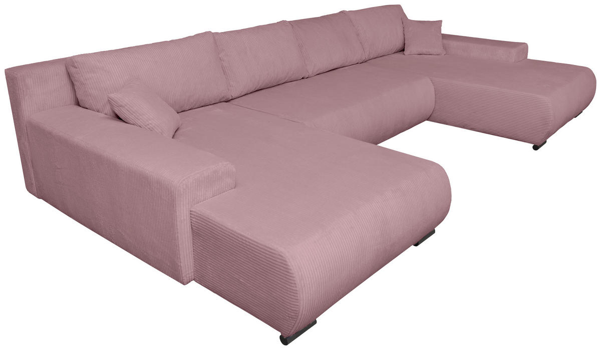 WOHNLANDSCHAFT Altrosa Cord  - Schwarz/Altrosa, KONVENTIONELL, Textil/Metall (191/351/191cm) - Carryhome
