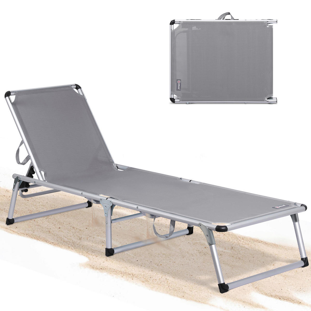 STRANDLIEGE - Taupe/Silberfarben, Basics, Textil/Metall (190/73/62cm) - Modante