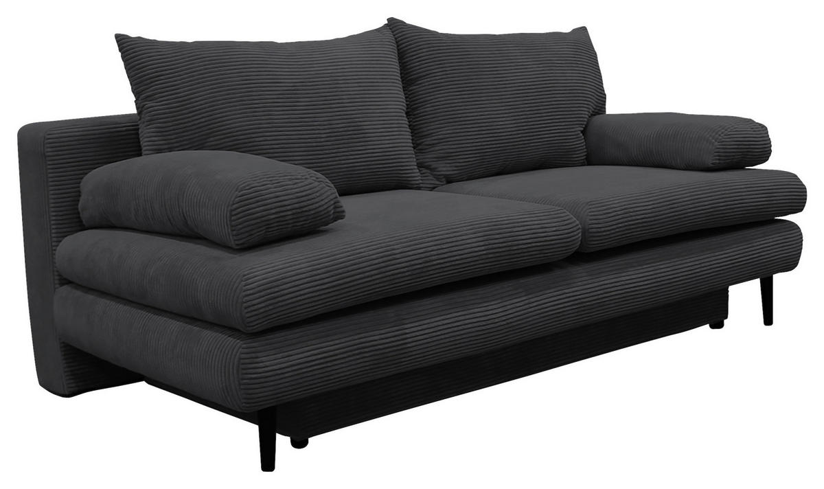 SCHLAFSOFA Cord Dunkelgrau  - Dunkelgrau/Schwarz, Design, Holz/Textil (202/85/99cm) - P & B
