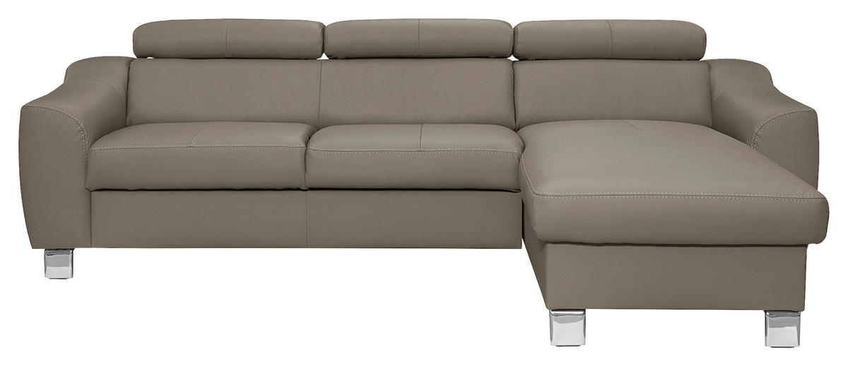 ECKSOFA in Lederlook Echtleder Taupe  - Taupe/Chromfarben, Design, Leder/Textil (242/176cm) - Livetastic
