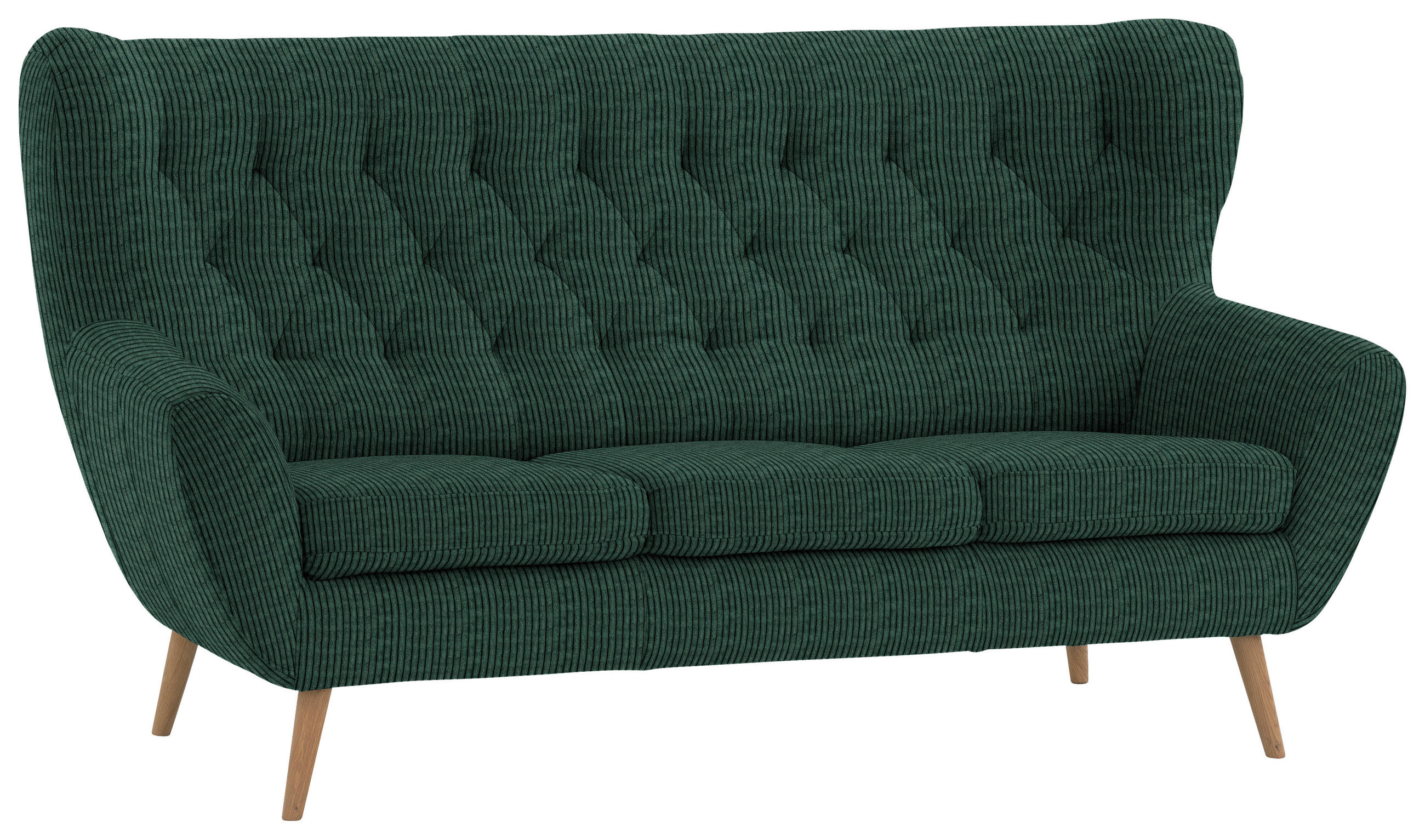 3-SITZER-SOFA in Cord Grün  - Grün, Design, Holz/Textil (187/101/95cm) - Stylife