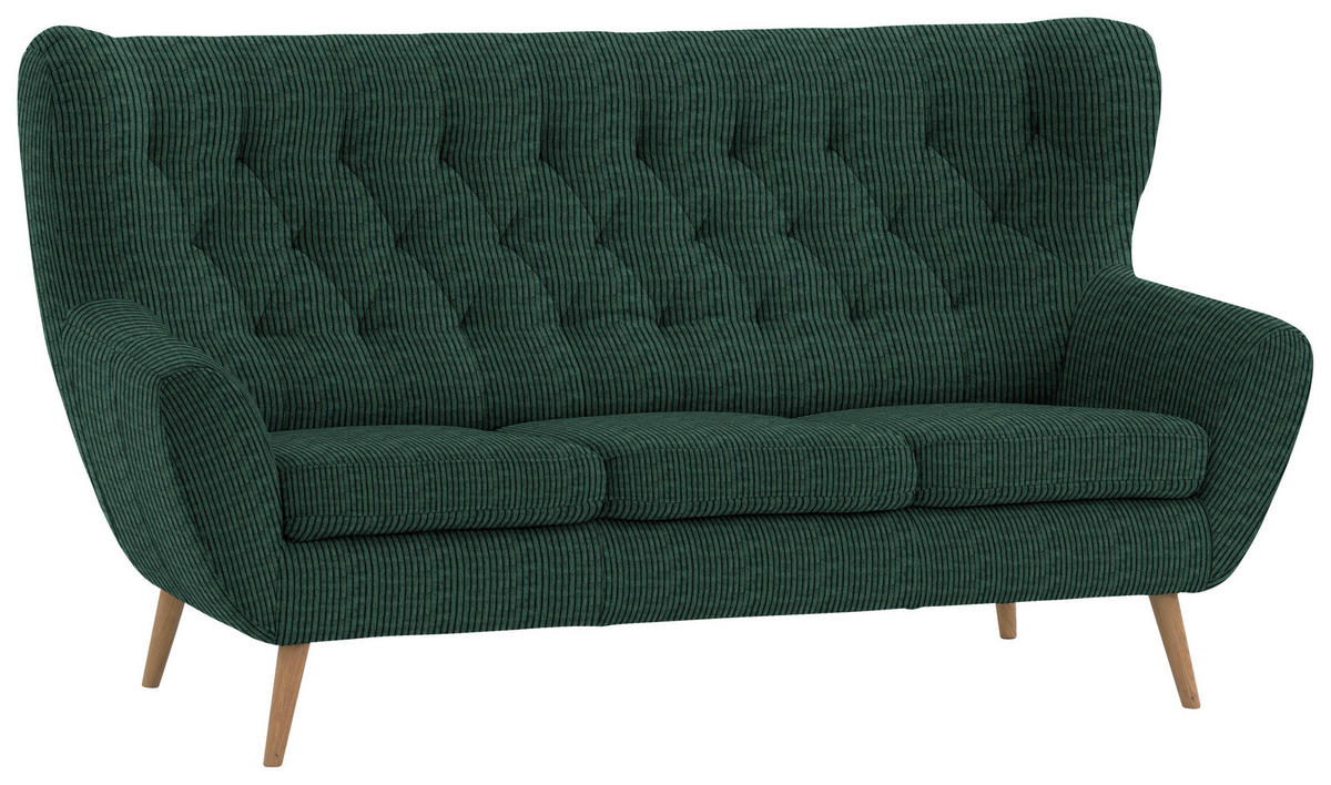 3-SITZER-SOFA in Cord Grün  - Grün, Design, Holz/Textil (187/101/95cm) - Stylife