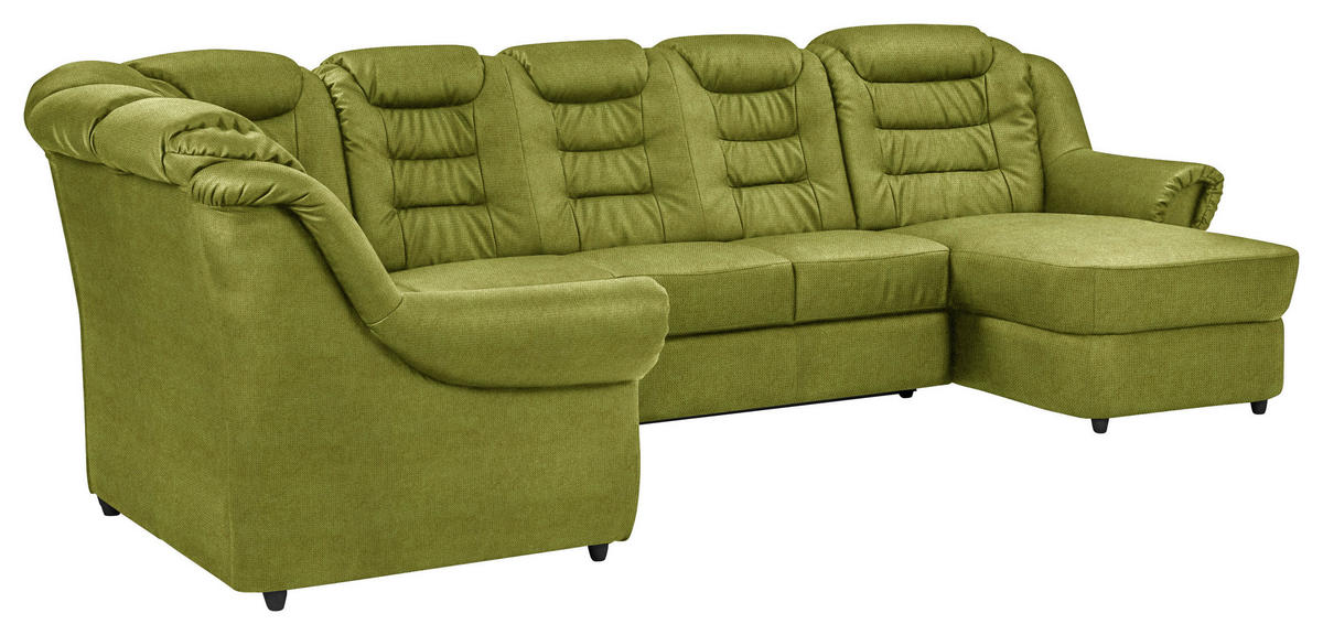 WOHNLANDSCHAFT Grün Chenille  - Schwarz/Grün, KONVENTIONELL, Kunststoff/Textil (216/333/165cm) - Livetastic