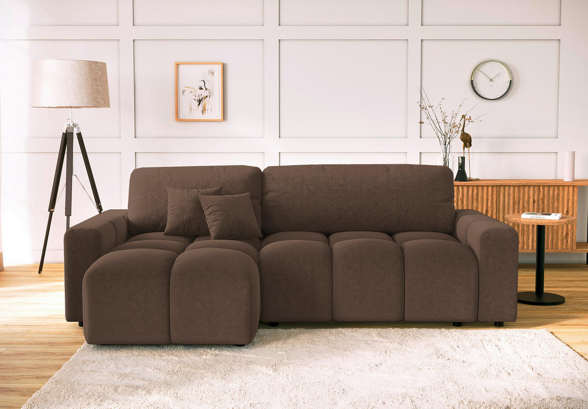 ECKSOFA Luki Graubraun Mikrofaser  - Graubraun/Schwarz, Design, Kunststoff/Textil (233/142cm) - Livetastic