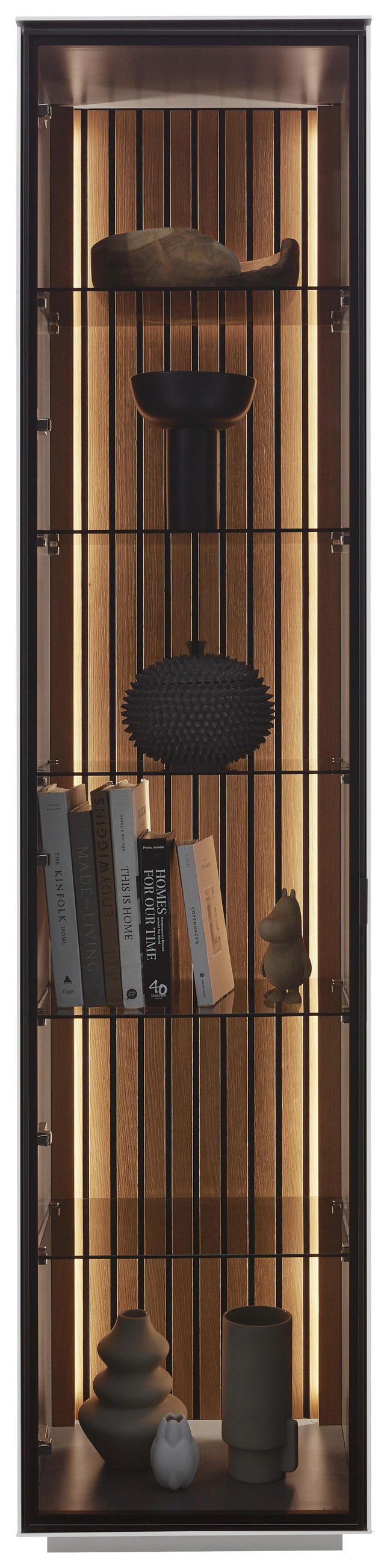 VITRINE RIANI in furniert Eiche Weiß  - Schwarz/Weiß, Design, Glas/Holz (45,8/198,6/40cm) - Dieter Knoll