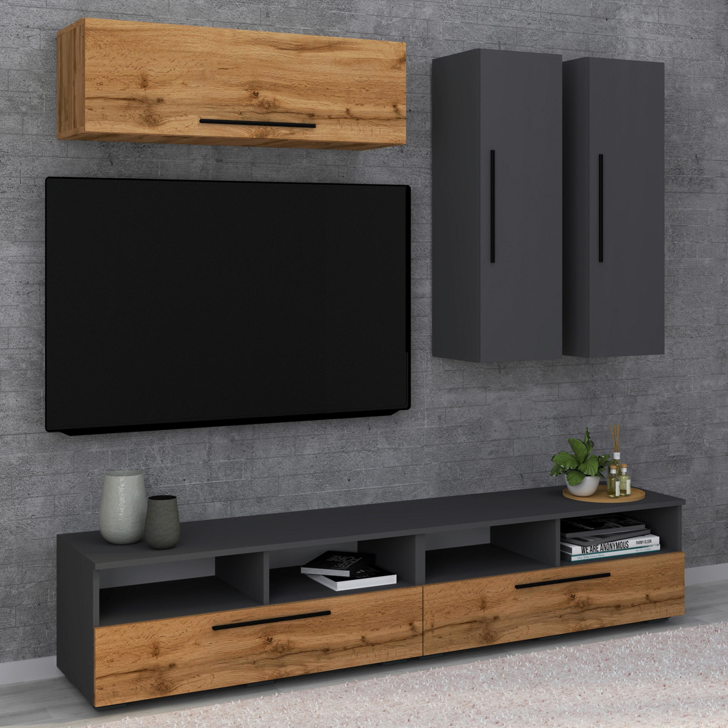 WOHNWAND  in Anthrazit, Eichefarben  190/200/40 cm  - Eichefarben/Anthrazit, MODERN, Holzwerkstoff/Kunststoff (190/200/40cm) - MID.YOU