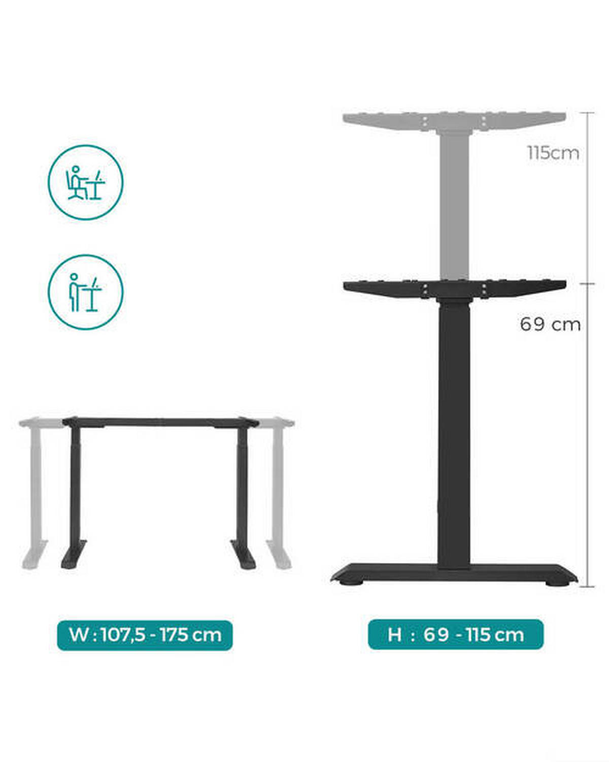 SCHREIBTISCHBEINE  in Schwarz  - Schwarz, Basics, Metall (107,5-175/69-115/60cm) - Boxxx